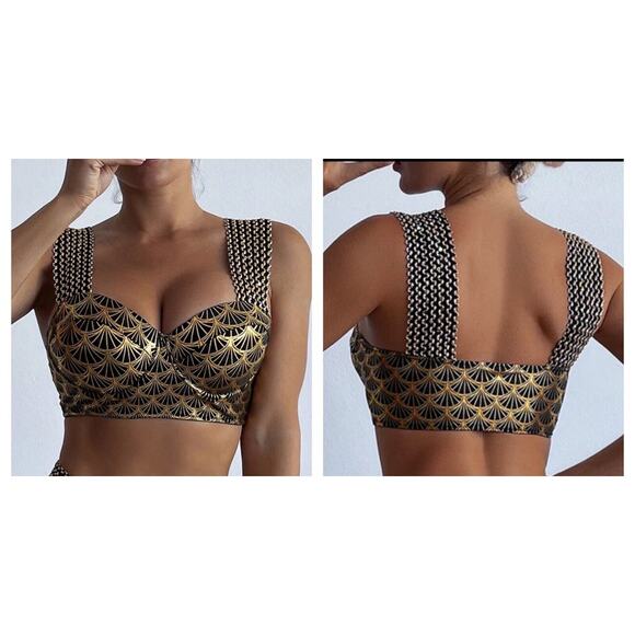 Sirencore Mermaid Metallic Gold Crop Bra Top Festival Cage Club Party Rave Sz M - Picture 1 of 11